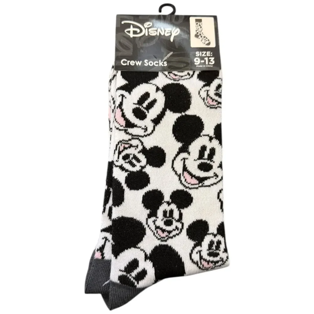Disney Mickey Mouse Black White Unisex Crew Socks Size 9-13